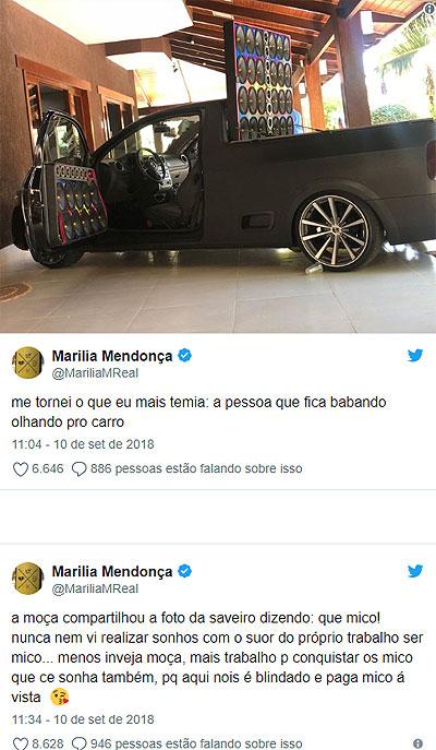 Marília Mendonça compra carro novo e se irrita com crítica de fã