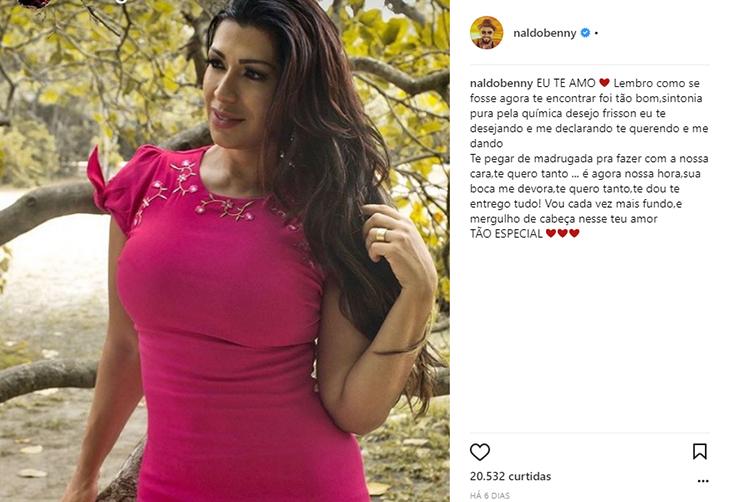 No Instagram, Naldo Benny postou declaração de amor à mulher pouco antes da denúncia