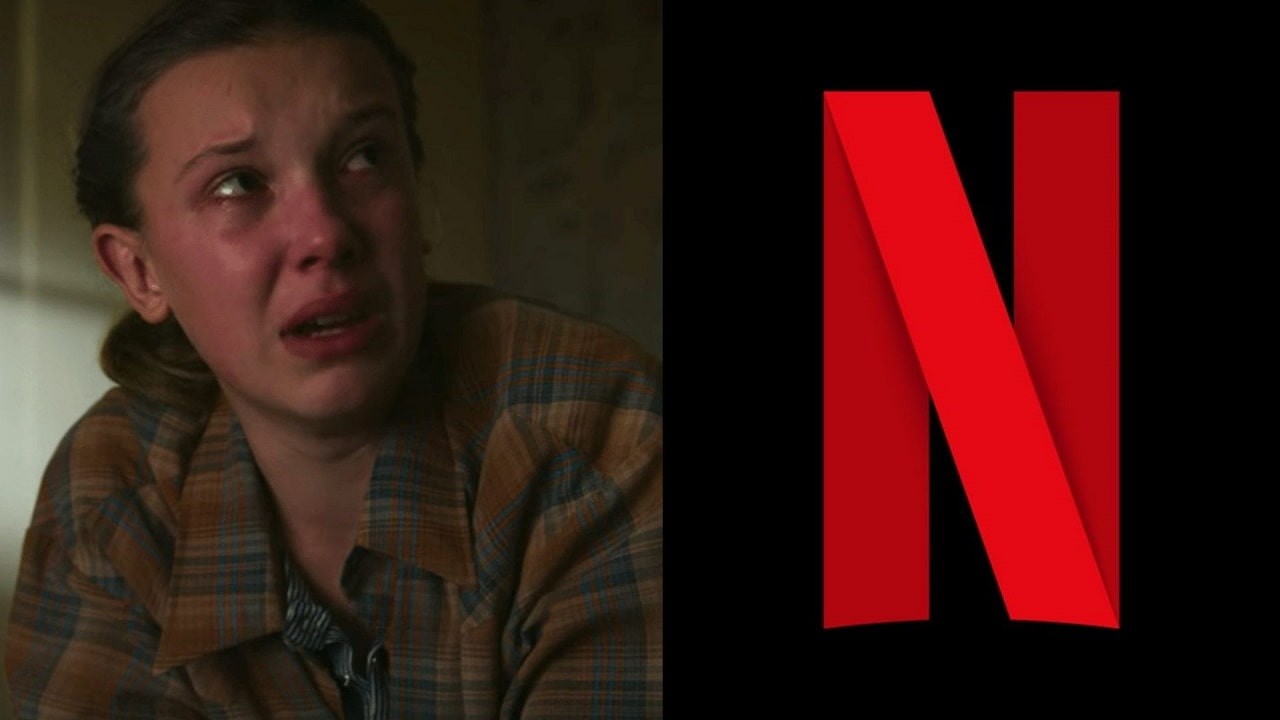 Personagem de série da Netflix chorando; Logo Netflix