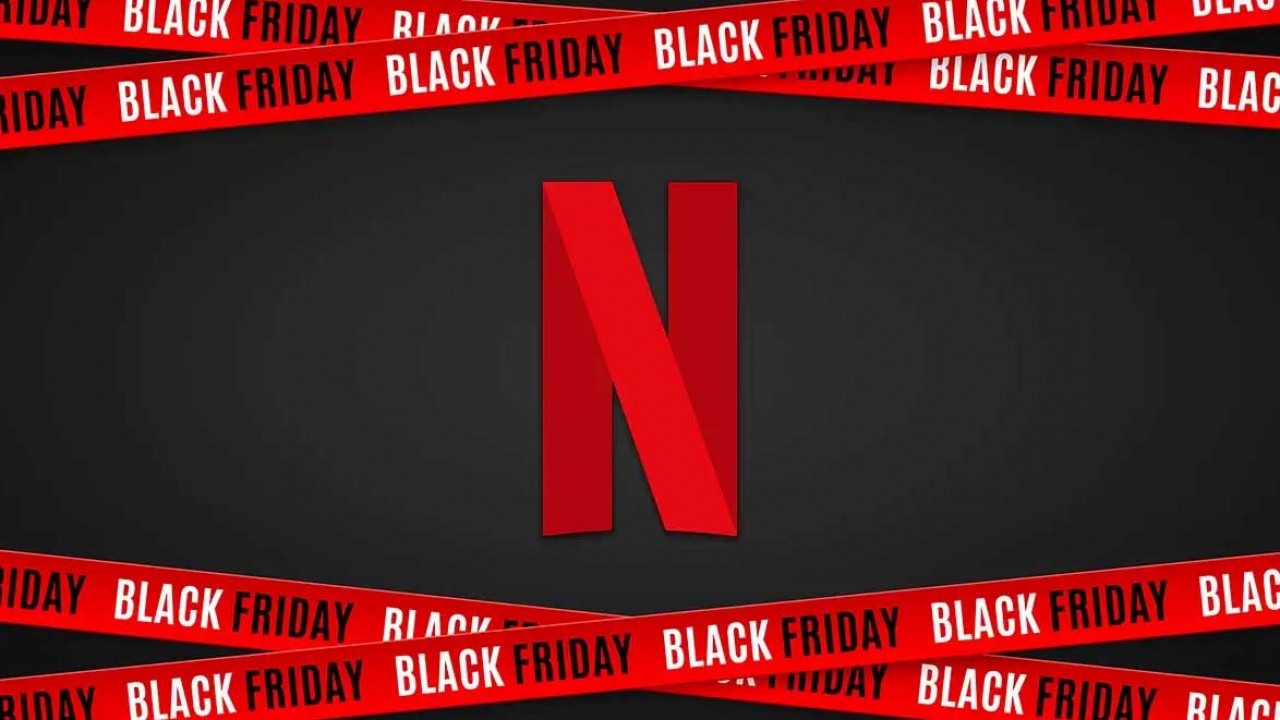 Logo da Netflix e fitas da Black Friday em cima e baixo