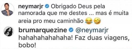 Neymar diz que Bruna Marquezine é \"muita areia para seu caminhão\"; veja resposta da atriz