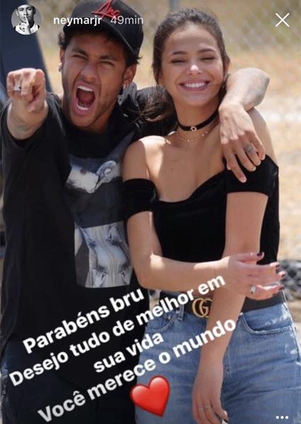 Neymar surpreende Bruna Marquezine com parabéns: \"você merece o mundo\"