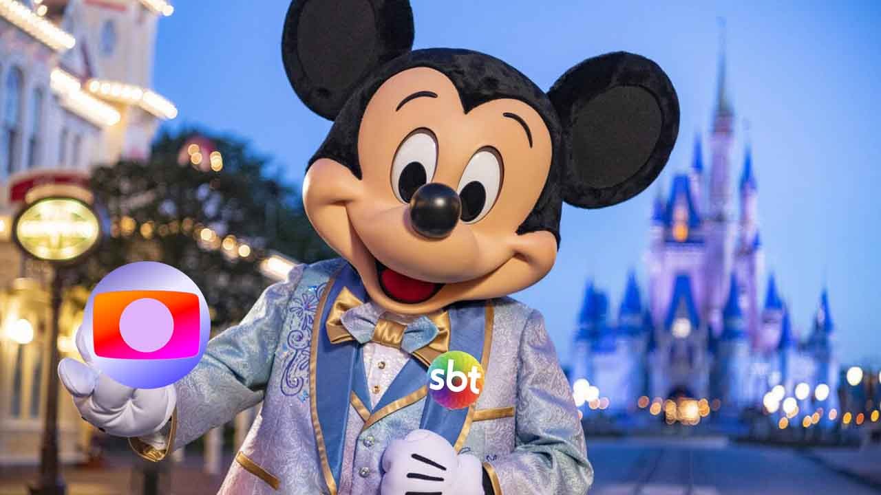 Montagem com Mickey Mouse e o símbolo da Globo e SBT