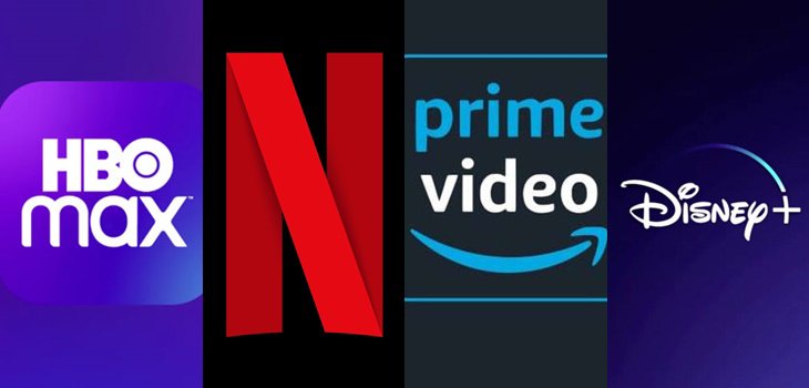 Logo da HBO Max, Netflix, Amazon Prime Video e Disney+