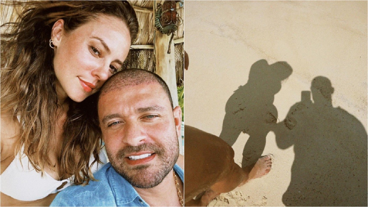 Paolla Oliveira  e Diogo Nogueira posam juntos em selfie e registram suas sombras em areia da praia 