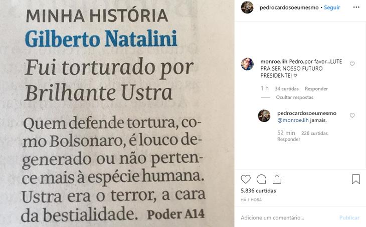 Seguidora pede Pedro Cardoso presidente e ele dispara: \"Jamais\"