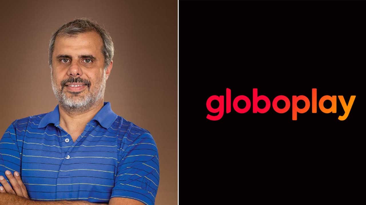 Montagem com Erick Brêtas e a logo do Globoplay