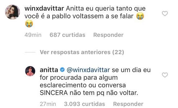 Anitta surpreende e coloca condição para voltar a falar com Pabllo Vittar