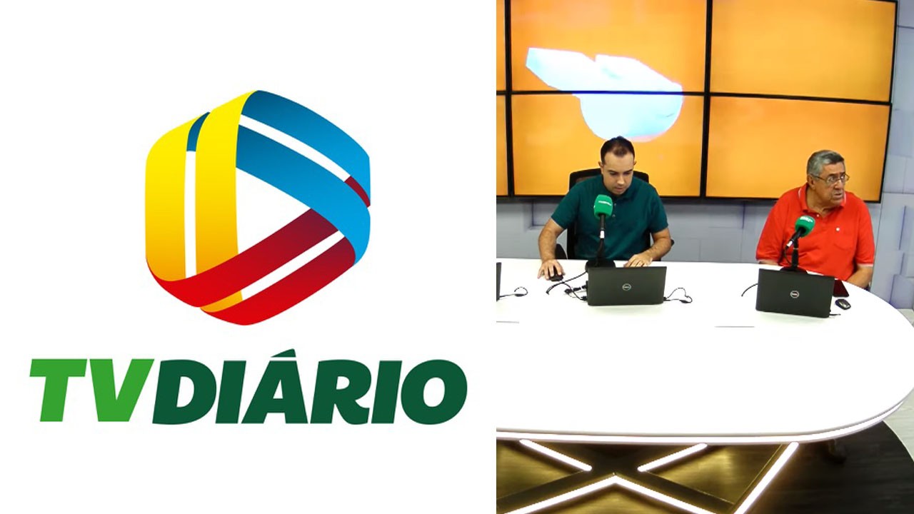 Logo TV Diário; Bancada da Jogada 2º Tempo com dois apresentadores sentados diante de microfone