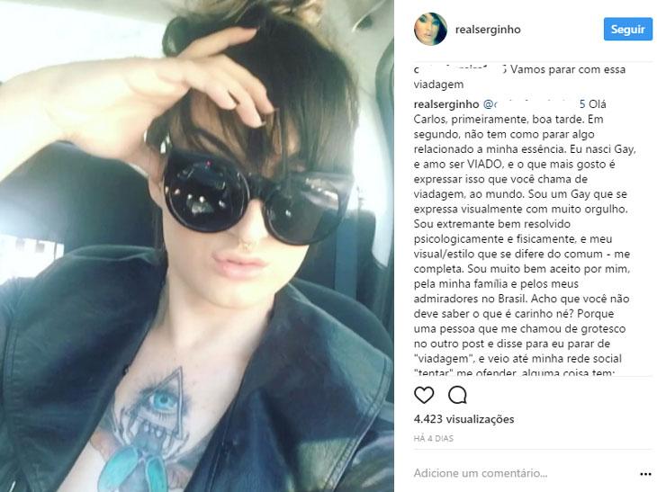 Ex-BBB Serginho se defende de ataques homofóbicos em rede social