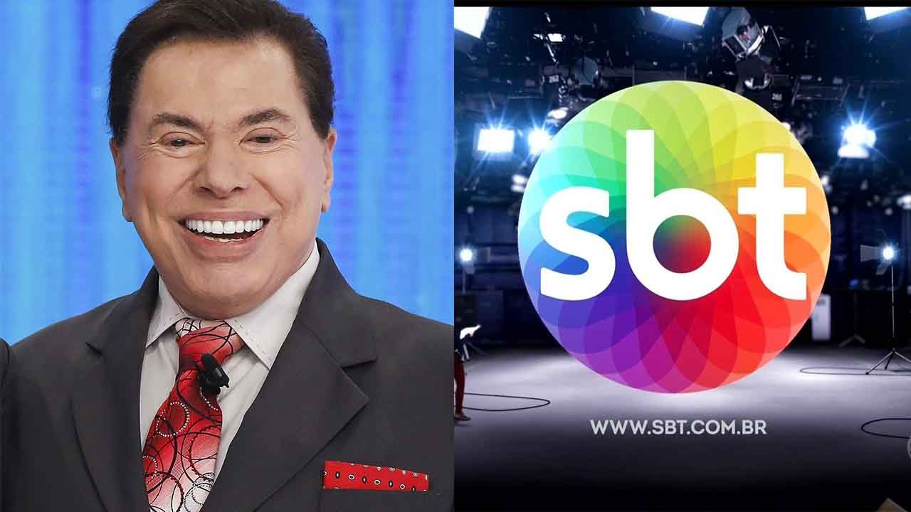 Montagem com Silvio Santos e a logo do SBT