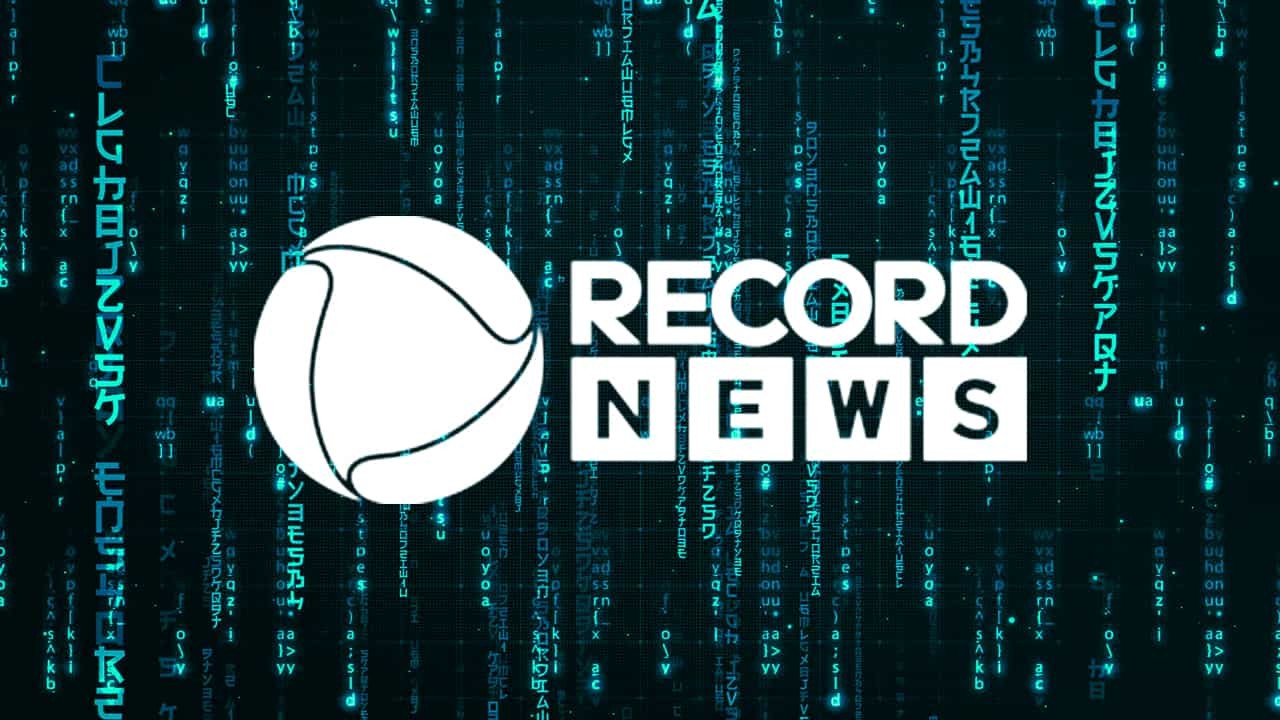 Logo da Record News com um fundo Matrix