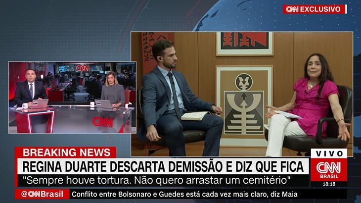 De treta com Carolina Ferraz a entrevista bomba na CNN: Regina Duarte no Governo Bolsonaro