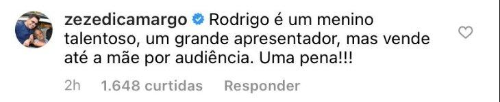 Zezé Di Camargo detona Rodrigo Faro: \"Vende até a mãe por audiência\"