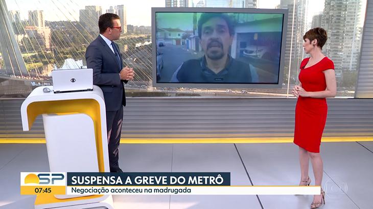 Rodrigo Bocardi entrevista o coordenador do Sindicato dos Metroviários de São Paulo