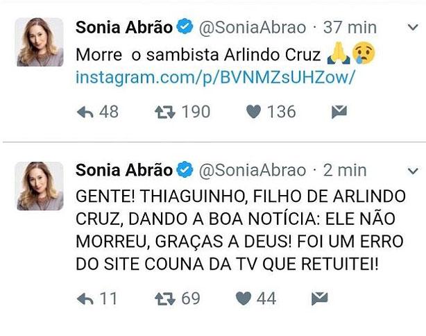 Sonia Abrão se manifesta após \"matar\" Arlindo Cruz: \"deixo meu pedido de desculpas\"