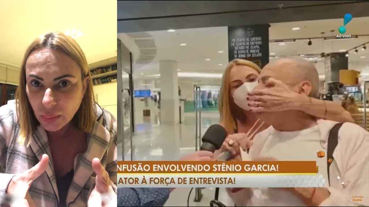 Marilena Saade explicando; Marilena Saade tampando a boca de Stênio Garcia