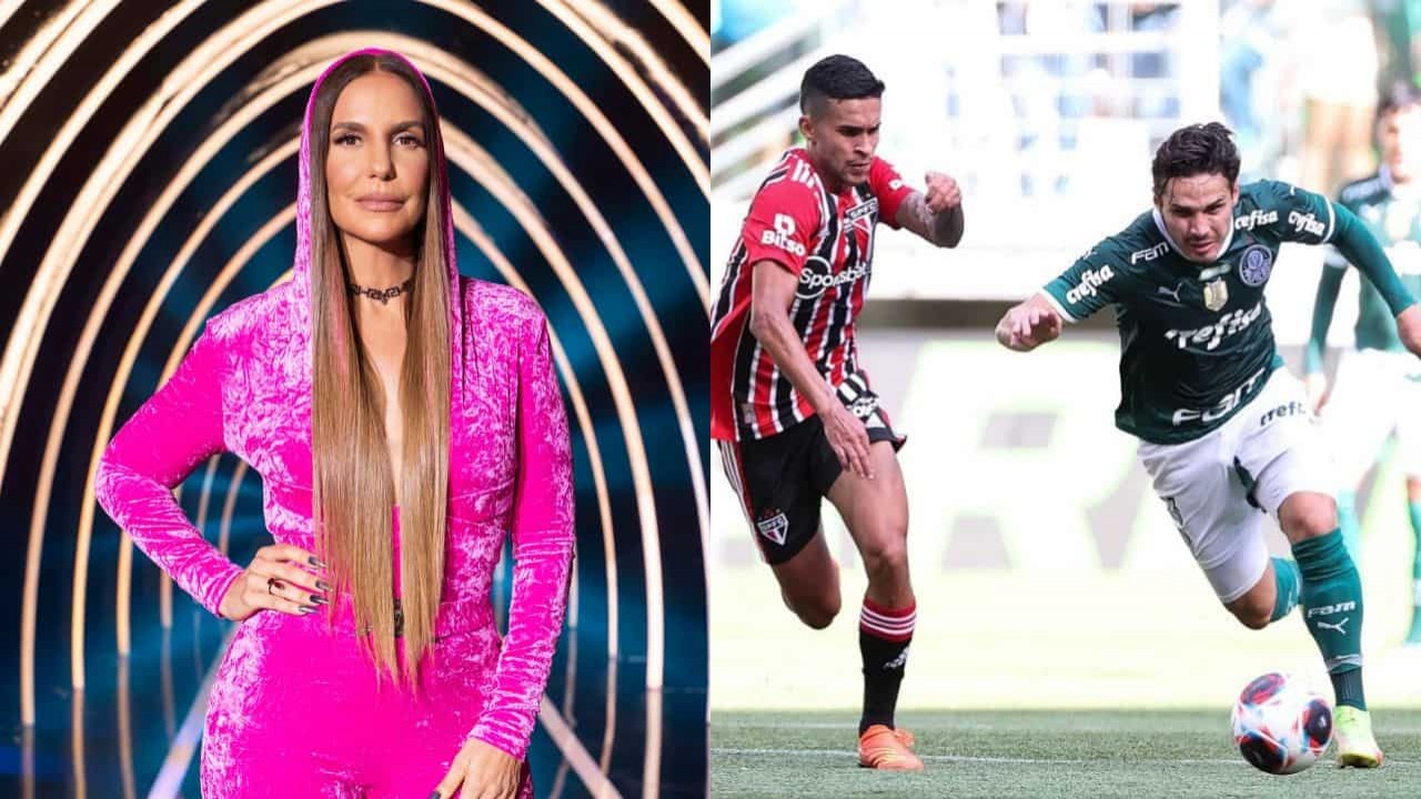 Montagem de fotos de Ivete Sangalo e jogadores de São Paulo e Palmeiras