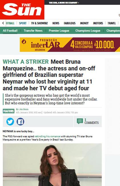Jornal inglês conta quem é Bruna Marquezine, mas erra ao dizer que ela perdeu virgindade com 11 anos