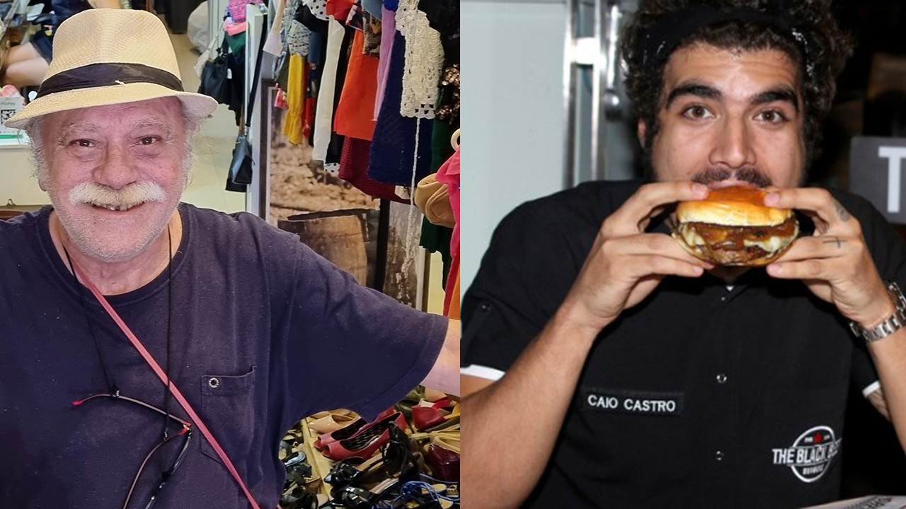 Tonico Pereira em seu brechó/ Caio Castro comendo hamburguer
