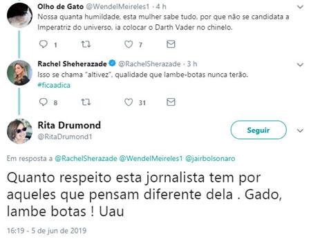 Rachel Sheherazade provoca Bolsonaro e bate boca com internautas