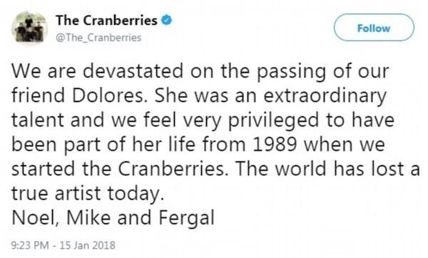 Dolores ORiordan, líder da banda The Cranberries, enfrentava depressão profunda