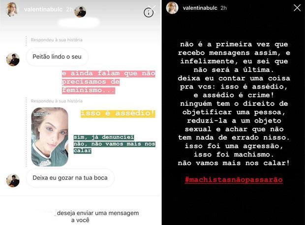 Atriz Valentina Bulc denuncia assediador nas redes sociais: \"Machistas não passarão\"