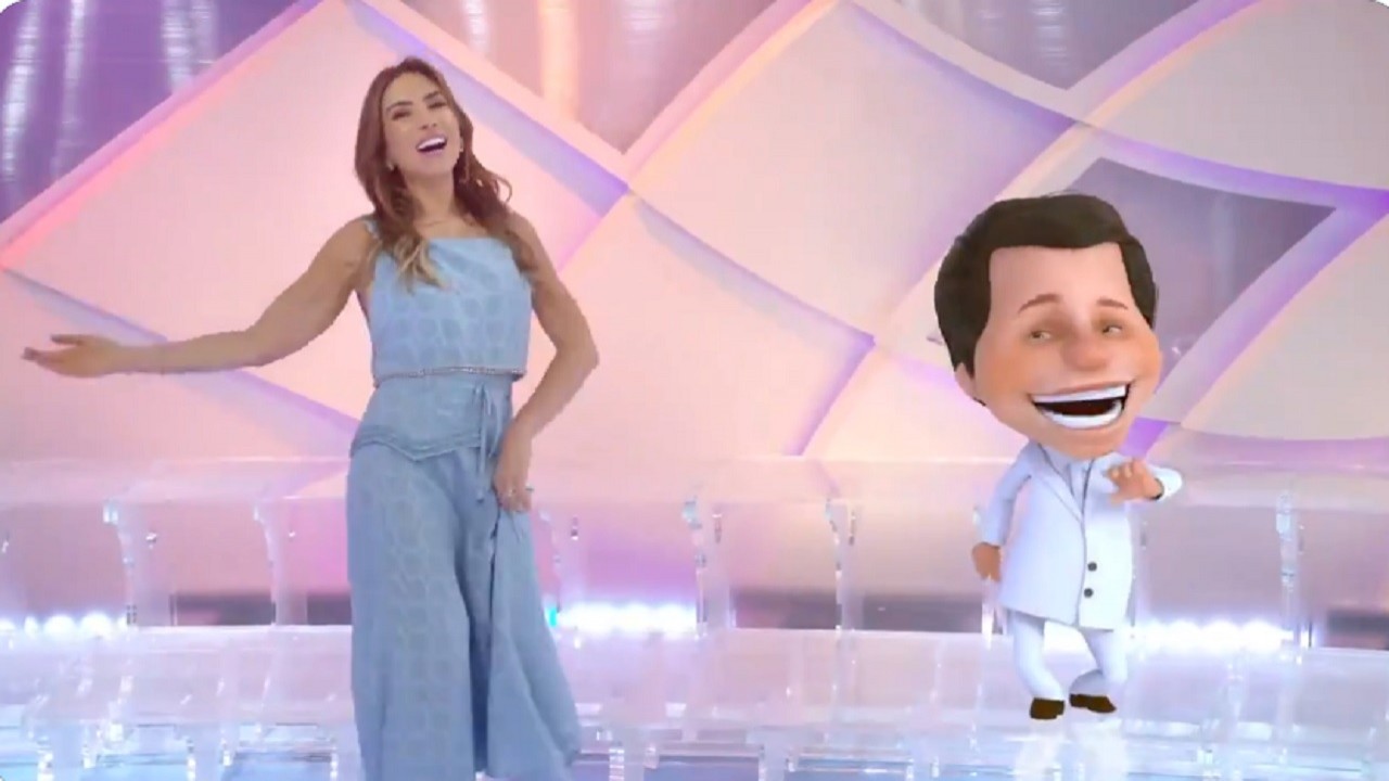 Patrícia Abravanel em cena na vinheta de fim de ano do SBT ao lado da versão animada de Silvio Santos
