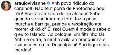Viviane Araújo se irrita com internautas e nega uso de Photoshop