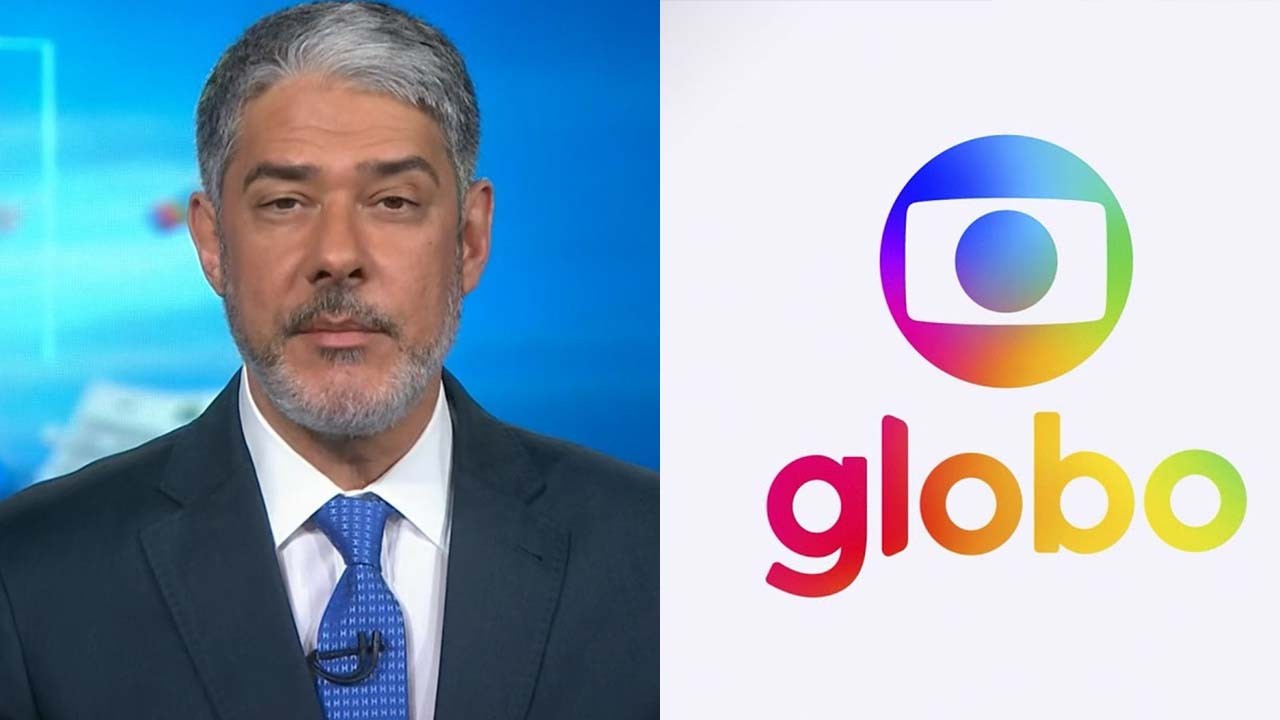 William Bonner em montagem com a logotipo da Globo