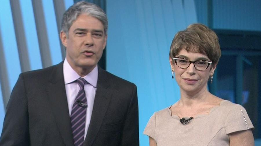 William Bonner e Renata Lo Prete na cobertura das Eleições 2020, na Globo